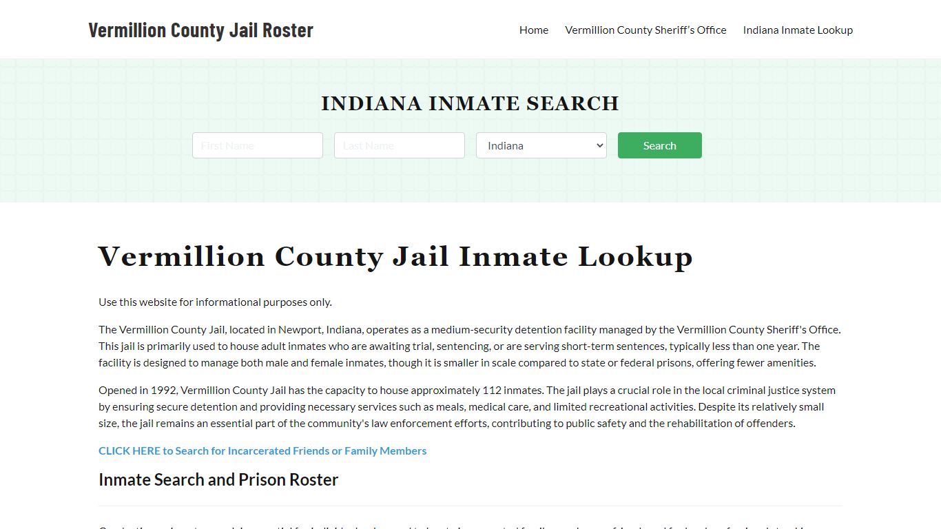 Vermillion County Jail Roster Lookup, IN, Inmate Search